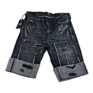 NWT PRPS Black Challenger Straight Leg Distressed Cotton Shorts Mens Size 29X11